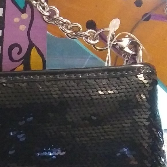 NWOT MINT COACH Black Poppy Sequin Clutch w/ Shoulder Chain - Picture 8 of 10